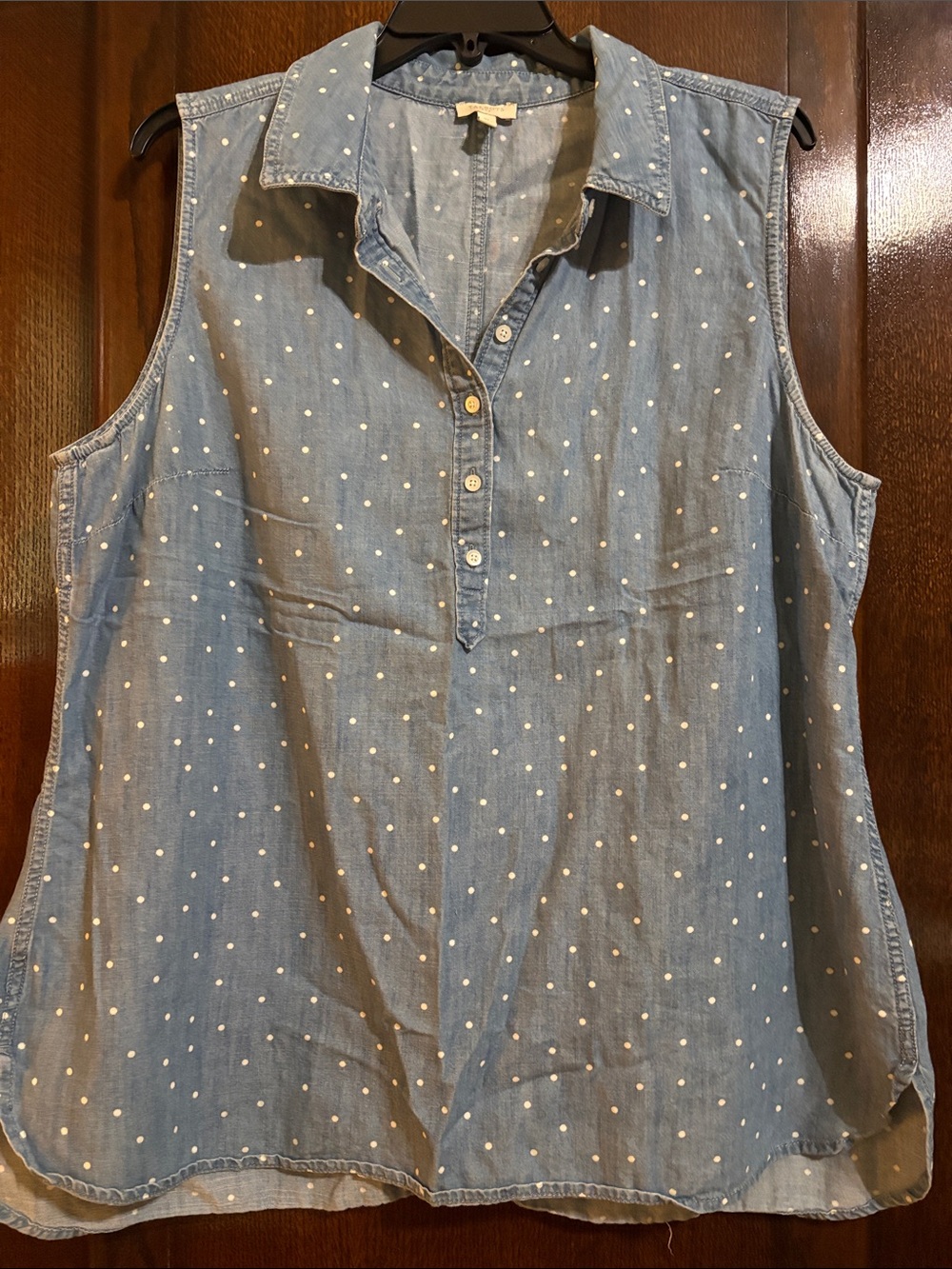 Talbots Light Blue Chambray Polka Dot Sleeveless Top